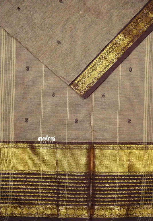 Karthigai silk cotton rudraksham vari border - Mild brown