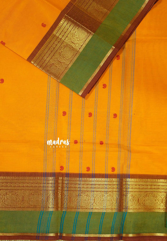 Yellowish Orange - Karthigai silk cotton rudraksham skirt border with buttas
