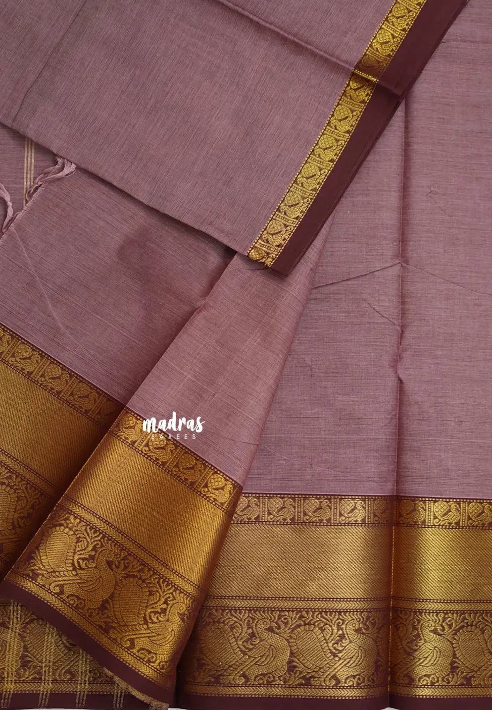 Vintage Mauve - Karthigai silk cotton Getti Zari and Peacock Border