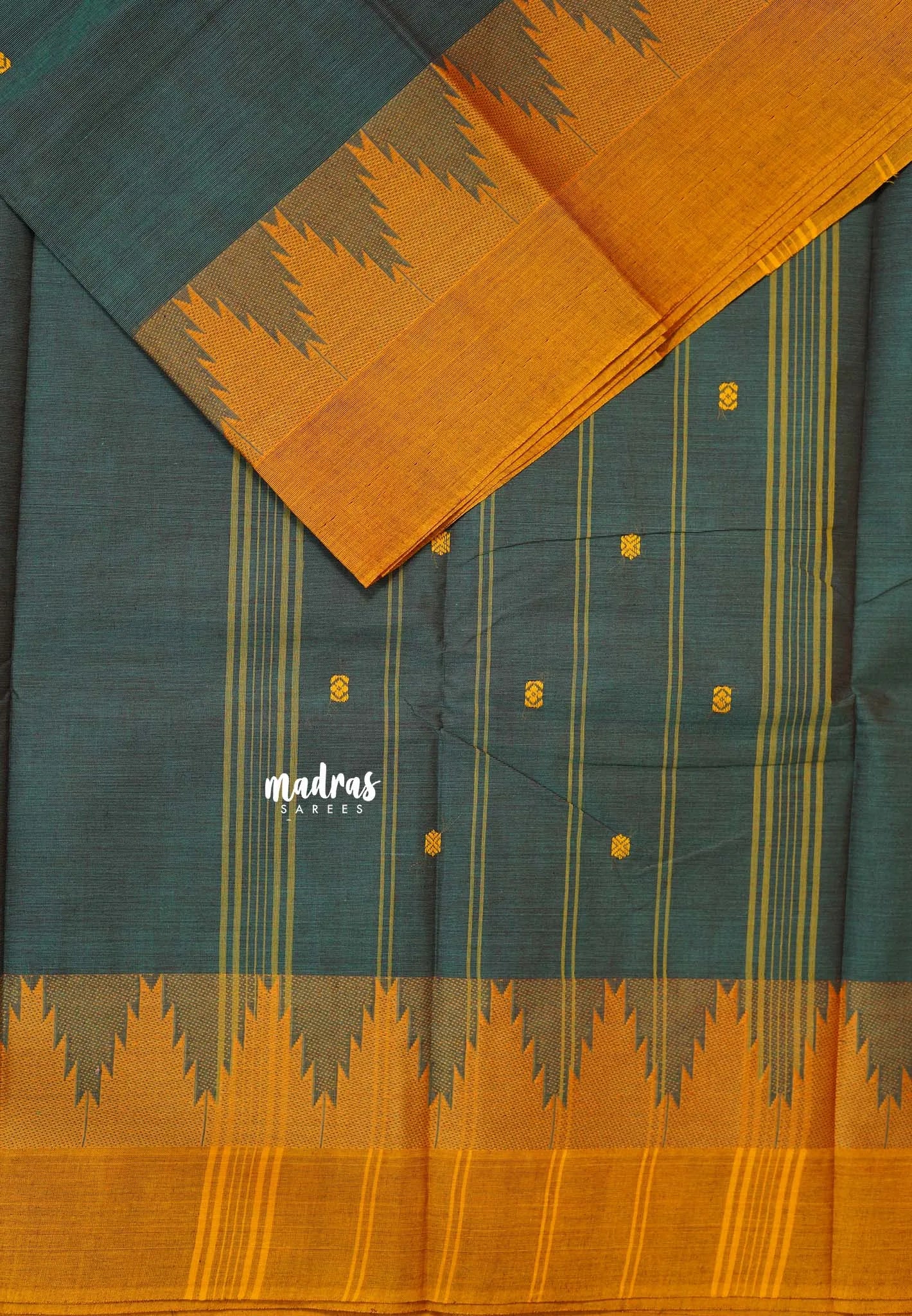 Dual Shade Grey - Karthigai silk cotton Temple Border with Buttas