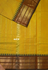 Dual Shade Yellowish Green - Karthigai Silk Cotton Bavanji with Temple Border - Best for Wedding Functions