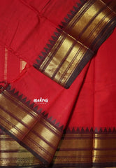 Ruby Red Glow - Karthigai Silk Cotton Bavanji with Temple Border - Best for Wedding Functions