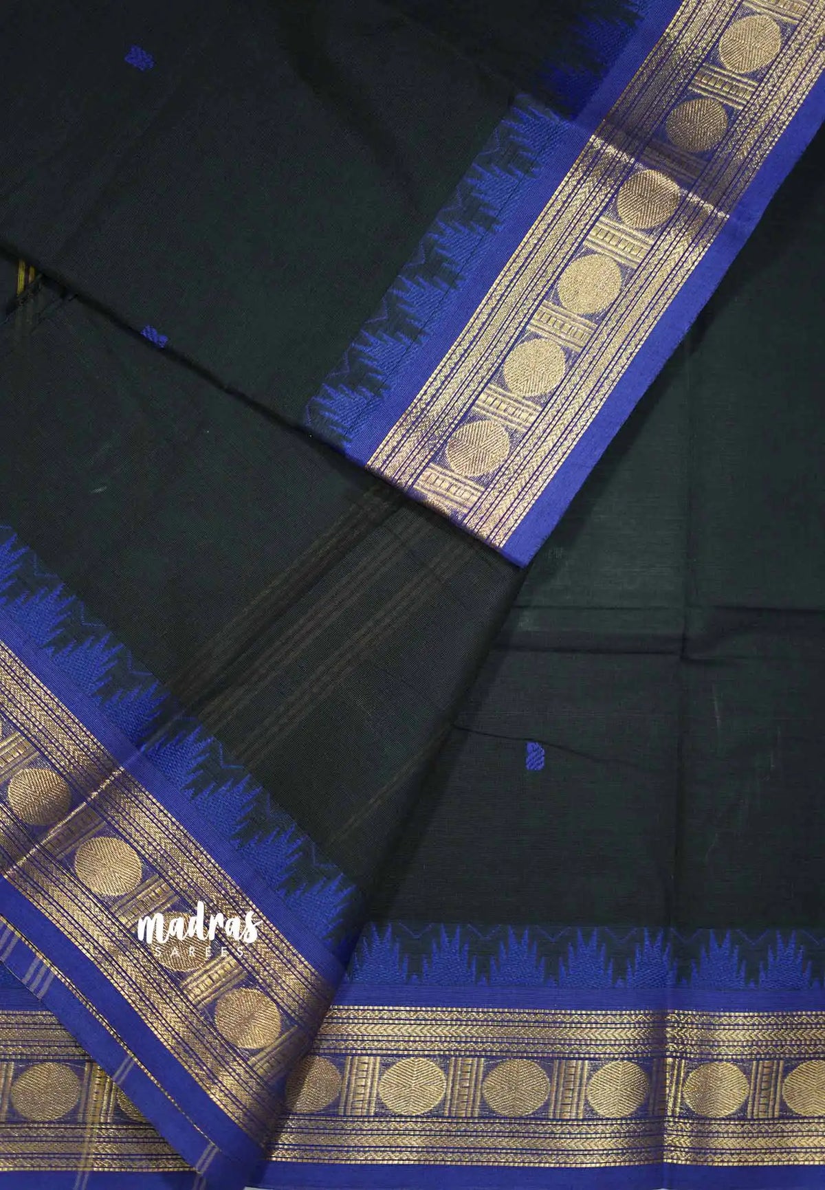 Karthigai silk cotton rudraksham with temple weaving - Black