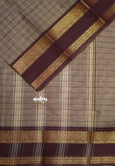 Mild Chocolate Brown - Karthigai silk cotton Big Muthu Kattam Checks with Rettapeta Border - Best for Small Functions