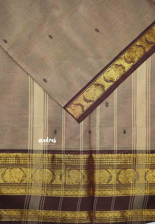 Karthigai silk cotton mayil border - Chocolate brown