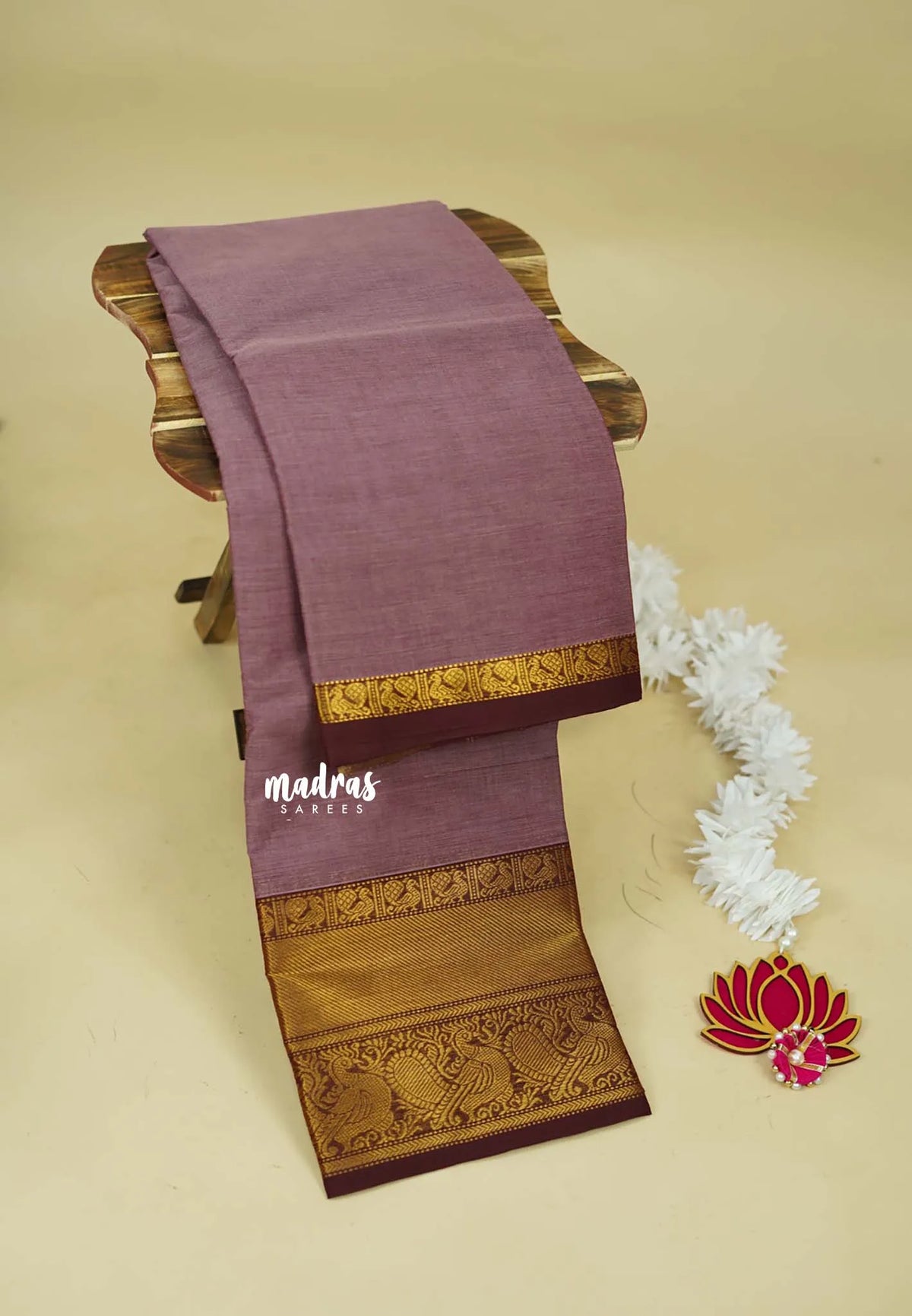 Vintage Mauve - Karthigai silk cotton Getti Zari and Peacock Border