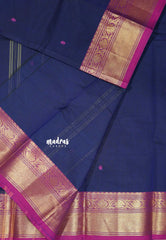 Navy Blue  - Karthigai silk cotton Bavanji and Flower border with buttas