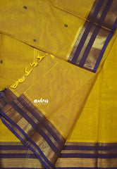 Dual Shade Yellow - Karthigai silk cotton small Bavanji with Line border with Buttas - Best for Wedding Functions
