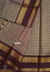 Mild Chocolate Brown - Karthigai silk cotton Big Muthu Kattam Checks with Rettapeta Border - Best for Small Functions