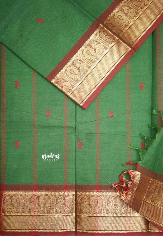 Karthigai silk cotton mayil border - Green