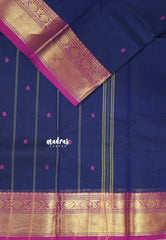 Navy Blue  - Karthigai silk cotton Bavanji and Flower border with buttas