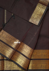 Coffee Brown - Karthigai silk cotton plain body annam yanai double border