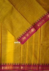 Magic Mustard - Karthigai silk cotton rudraksha with temple weaving border - Best for Small Functins