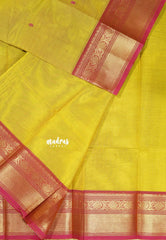 Greenish Yellow  - Karthigai silk cotton Bavanji Flower border with buttas