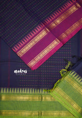Karthigai silk cotton plus buttas body with ganga jamuna border - Navy blue - Madras Sarees 