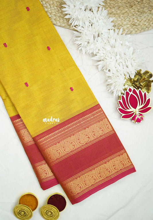 Karthigai silk cotton buttas rettapet heart border -  Yellow