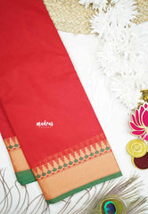 Karthigai silk cotton Plain getti thread border - Chilli red