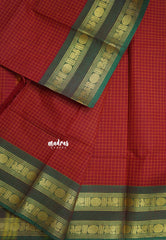 Dark Red - Karthigai silk cotton rettapeta border with muthu kattam - Best for Wedding Functions
