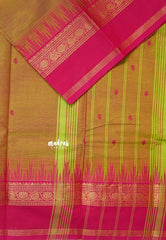 Mustard Yellow - Karthigai silk cotton Big Temple Border with Buttas