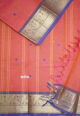 Karthigai silk cotton mayil border - Peach pink