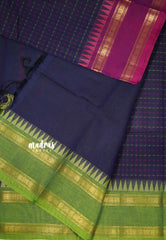 Karthigai silk cotton plus buttas body with ganga jamuna border - Navy blue - Madras Sarees 