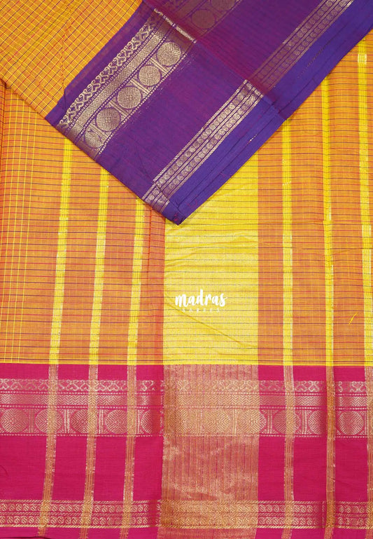 Orange - Karthigai silk cotton muthu kattam with rettapet ganga jamuma border