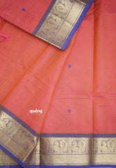 Karthigai silk cotton mayil border - Peach pink