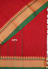 Karthigai silk cotton Plain getti thread border - Chilli red