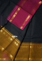 Black - Karthigai silk cotton plain body rettapet Ganga jamuna border - Best for Wedding Functions