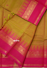 Mustard Yellow - Karthigai silk cotton Big Temple Border with Buttas