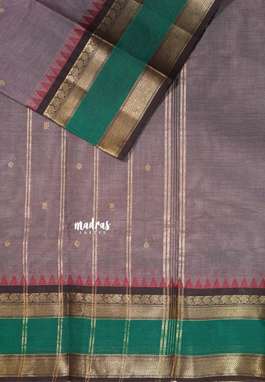 Dusty Purple - Karthigai silk cotton small Bavanji with skirt border with buttas