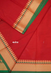 Karthigai silk cotton Plain getti thread border - Chilli red