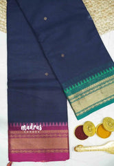 Karthigai silk cotton buttas with bavanji Ganga Jamuna border - Blue