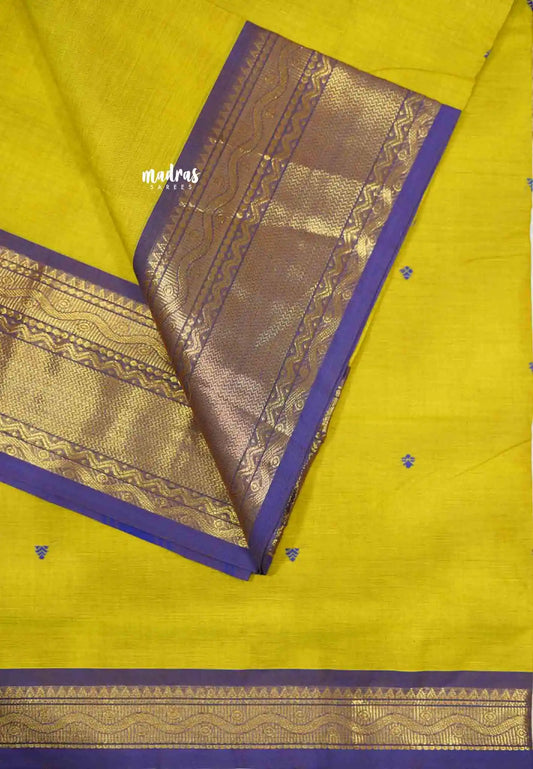 Karthigai silk cotton bavanji neli border - Greenish yellow