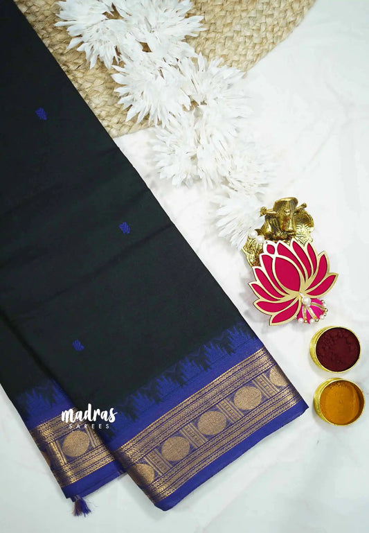 Karthigai silk cotton rudraksham with temple weaving - Black