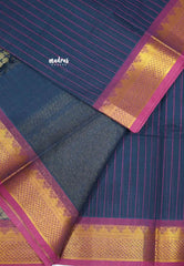 Premium Karthigai silk cotton stripes body with rich pallu - Navy blue