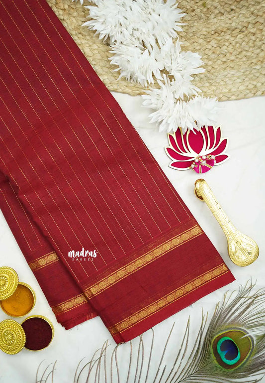 Karthigai silk cotton rettapet border stripes body - Red