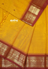 Mustard yellow - Karthigai Mercerised cotton getti zari with mango border