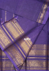 Lavender Purple - Karthigai Silk Cotton Plain with Multi Flower, Rudraksham, Mango and Temple Border - Best for Wedding Functions