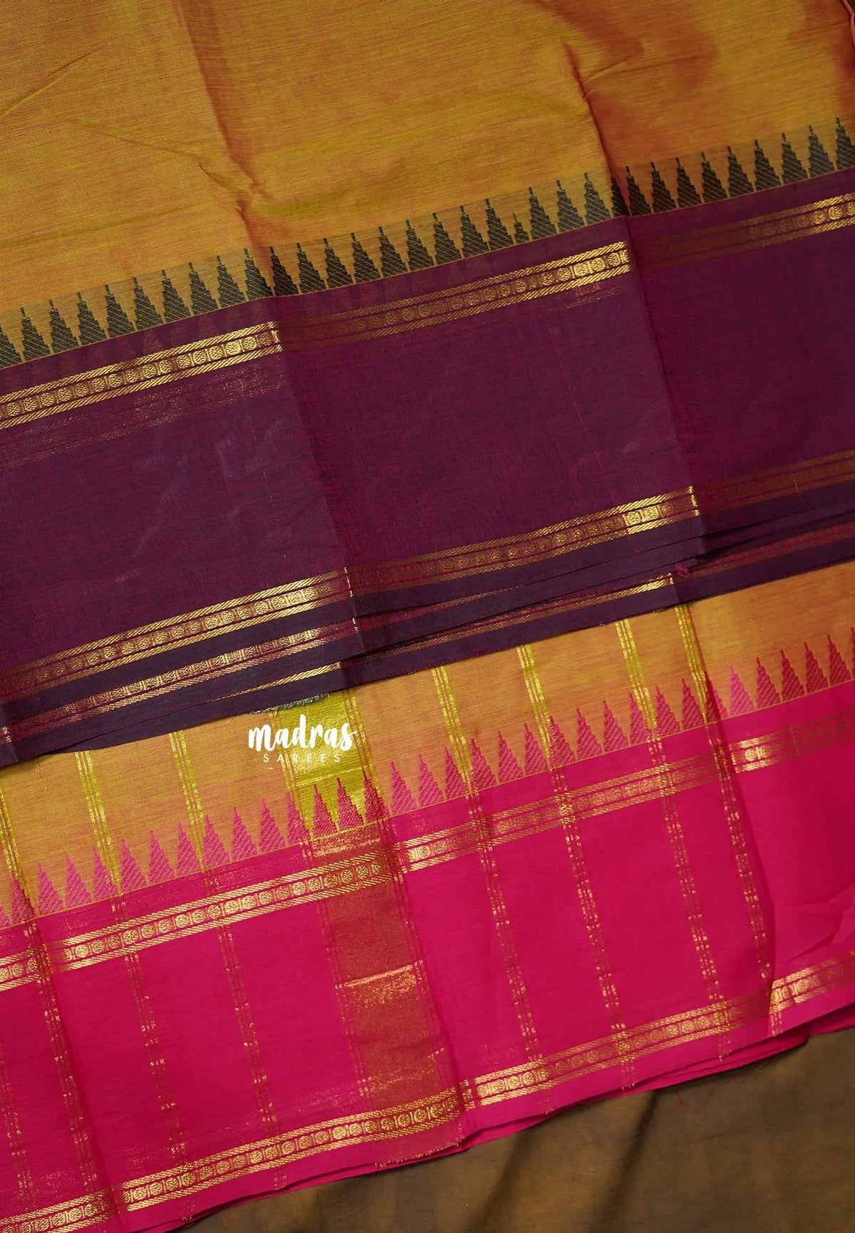 Dual Shade Yellowish Green - Karthigai silk cotton plain body rettapet Ganga jamuna border - Best for Wedding Functions