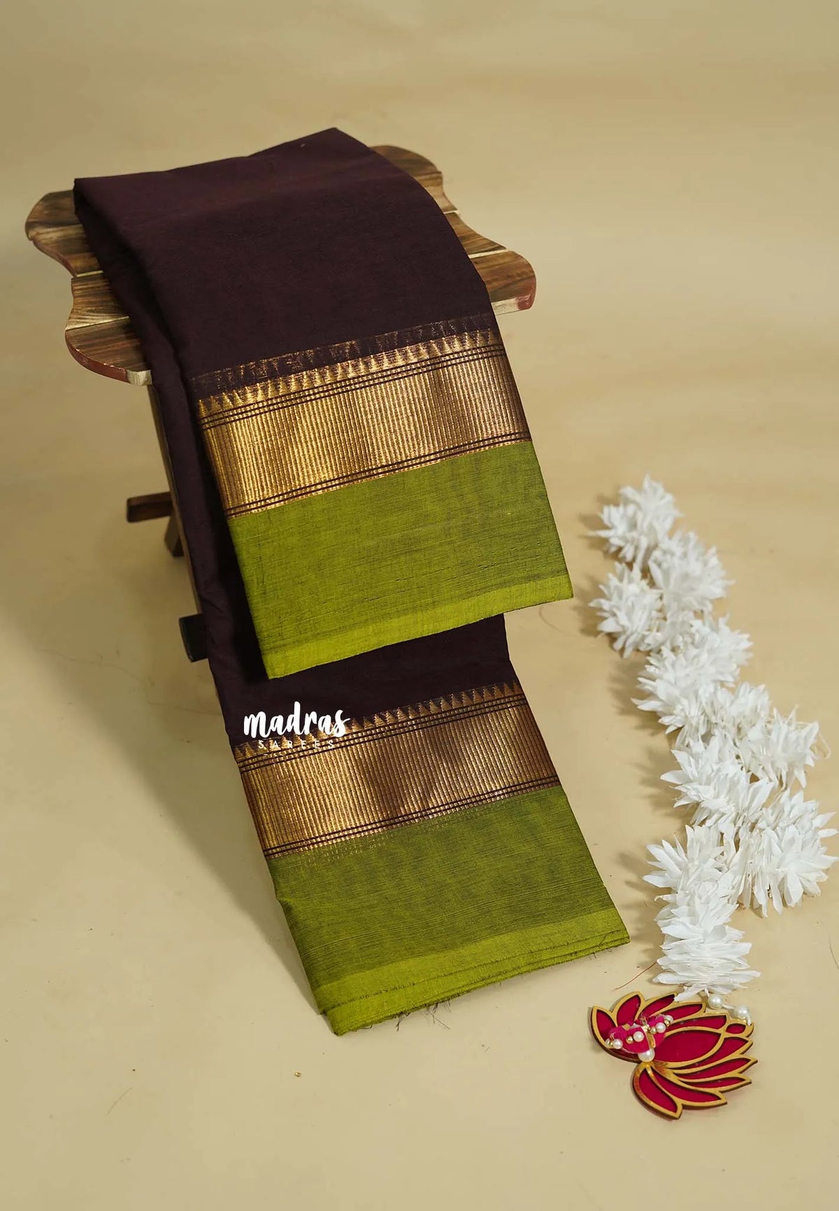 Deep Coffee Brown - Karthigai silk cotton plain saree with Rettapetta Border - Best for Wedding Functions