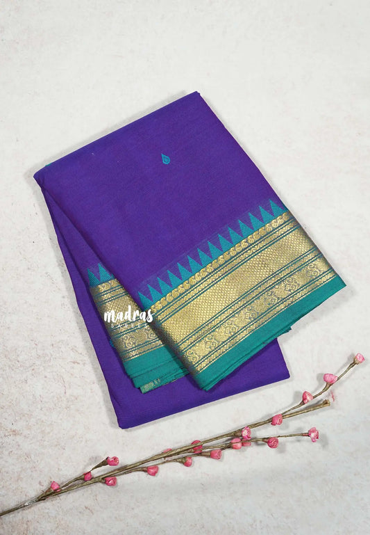 Violet Purple - Karthigai silk cotton small Bavanji border with buttas