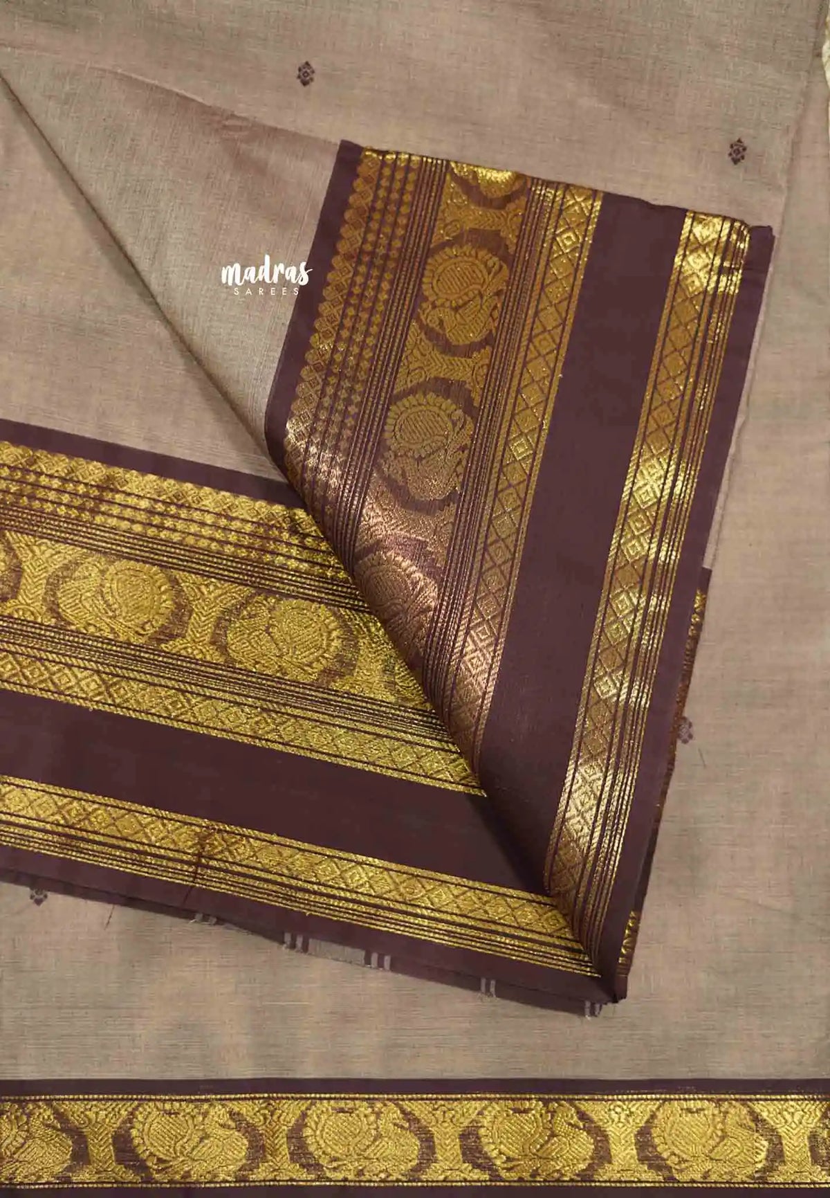 Karthigai silk cotton mayil border - Chocolate brown