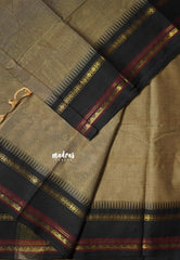 Earthen Taupe - Karthigai silk cotton plain body rudraksham skirt border - Best for Small Functions