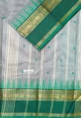 Light Bluish Grey - Karthigai silk cotton Big Temple Border with Buttas