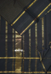 Jet Black - Karthigai silk cotton rettapet border stripes body - Best for Small Funtions