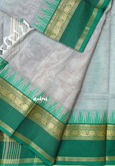 Light Bluish Grey - Karthigai silk cotton Big Temple Border with Buttas