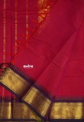 Crimson Red - Karthigai silk cotton getti zari with small temple border - Best for Wedding Functions