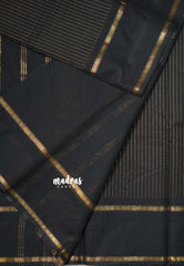 Jet Black - Karthigai silk cotton rettapet border stripes body - Best for Small Funtions