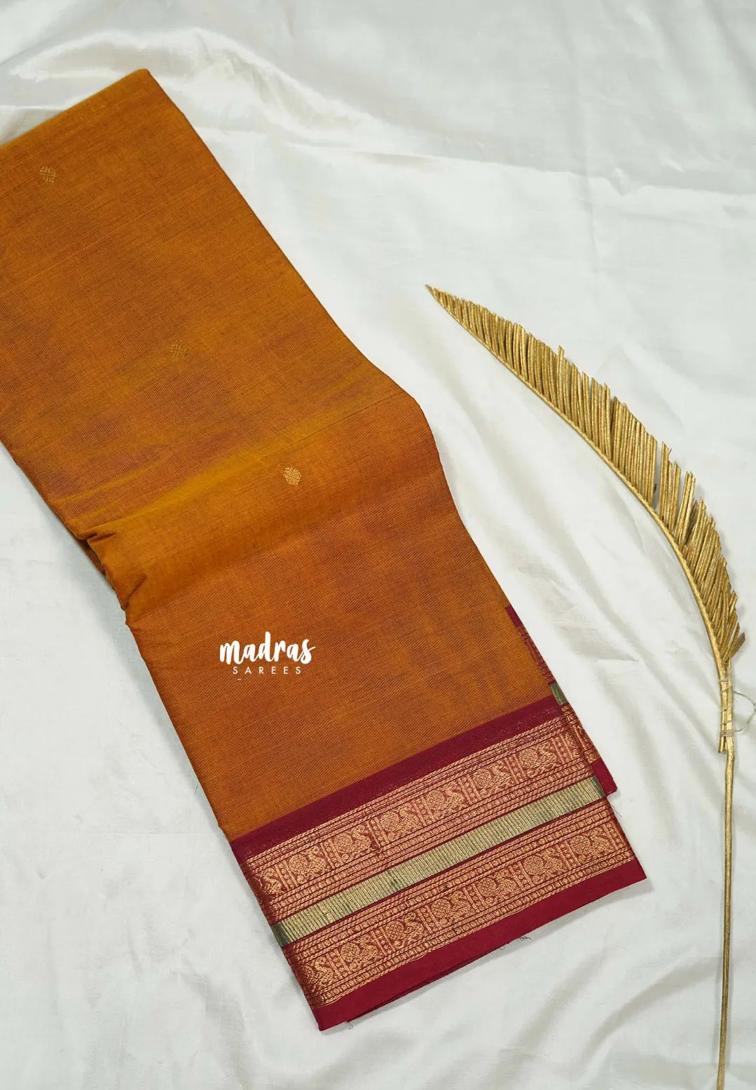 Mustard Orange - Karthigai silk cotton Multi Border with Buttas - Best for Wedding Functions